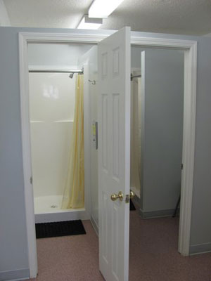 Private showers at Birch Bay Resort on Francois Lake, BC