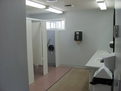 Inside washroom area at Birch Bay Resort on Francois Lake, BC